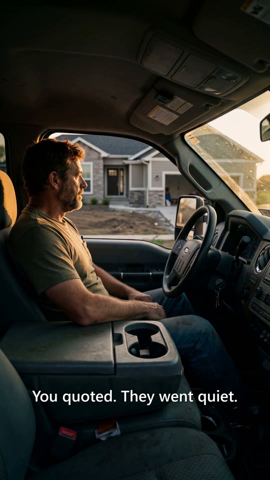 Still from a 43 Sunsets short — a contractor in his truck, waiting on a quote that went quiet